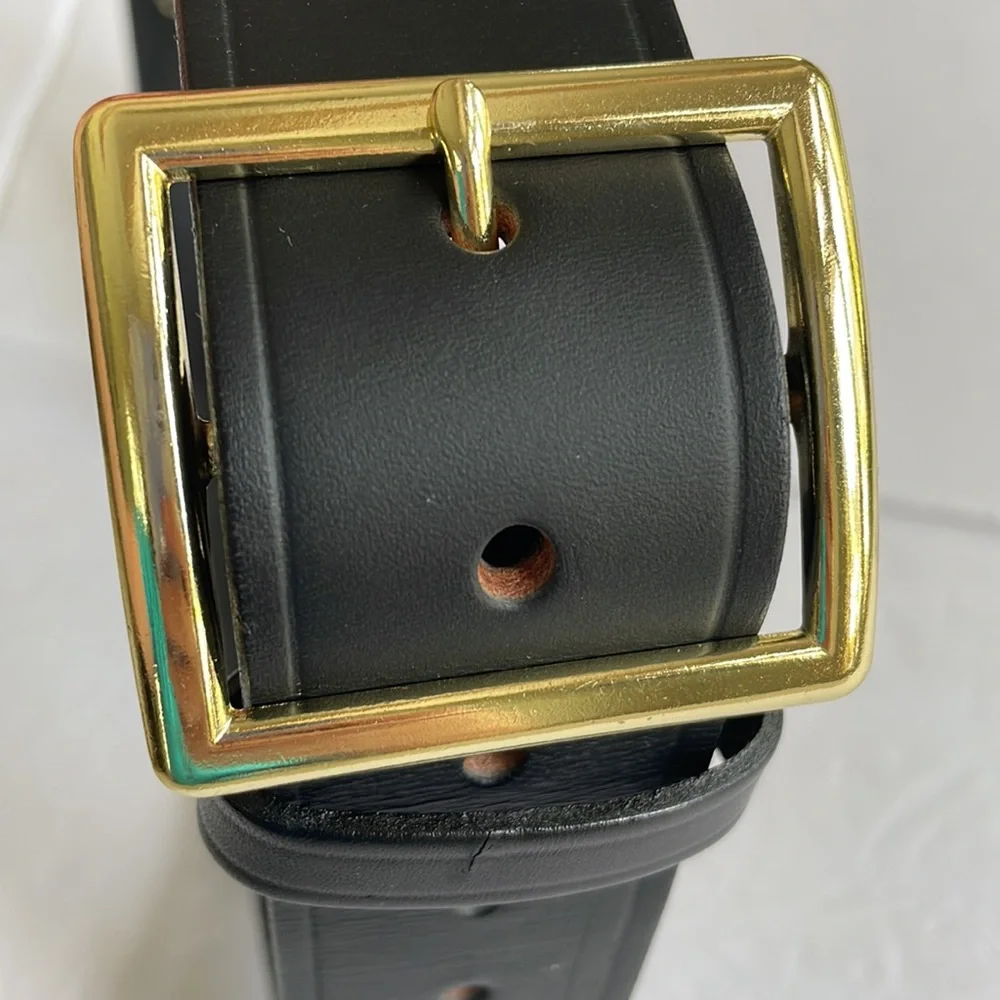 Boston Leather Belt 38 Black Gold Buckle 6505